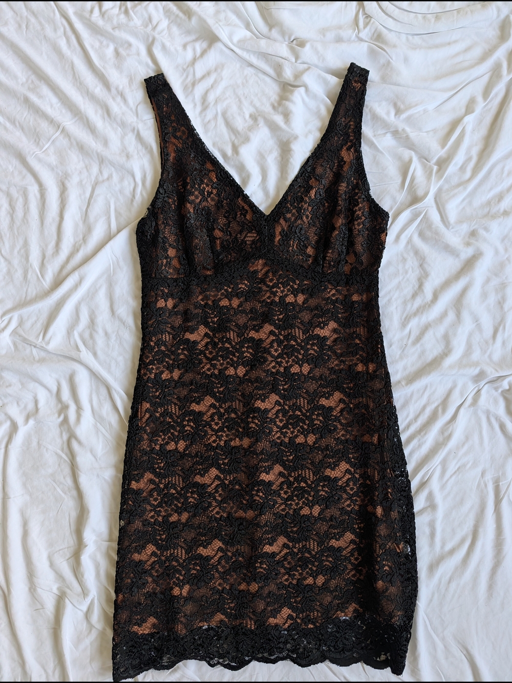 Black Lace Overlay Cocktail Dress with Orange Lining